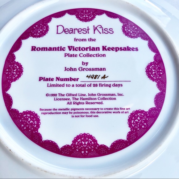 Victorian 1992 Dearest Kiss Collector's Wall Decor Art Plate - Picture 4 of 11